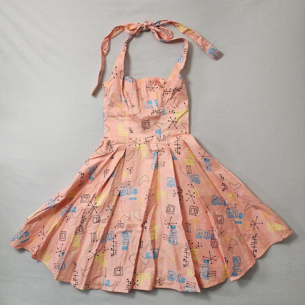 Pinup Couture Atomic Dress Flare Small Pink 50s Retro Halter Rockabilly Vanity